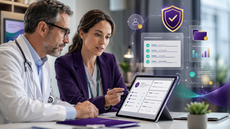 Healthcare compliance and clinical leaders reviewing audit-ready documentation and digital validation tools for RADV audit preparedness